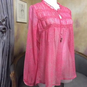 Roxy sheer pink boho top, size M, like new!